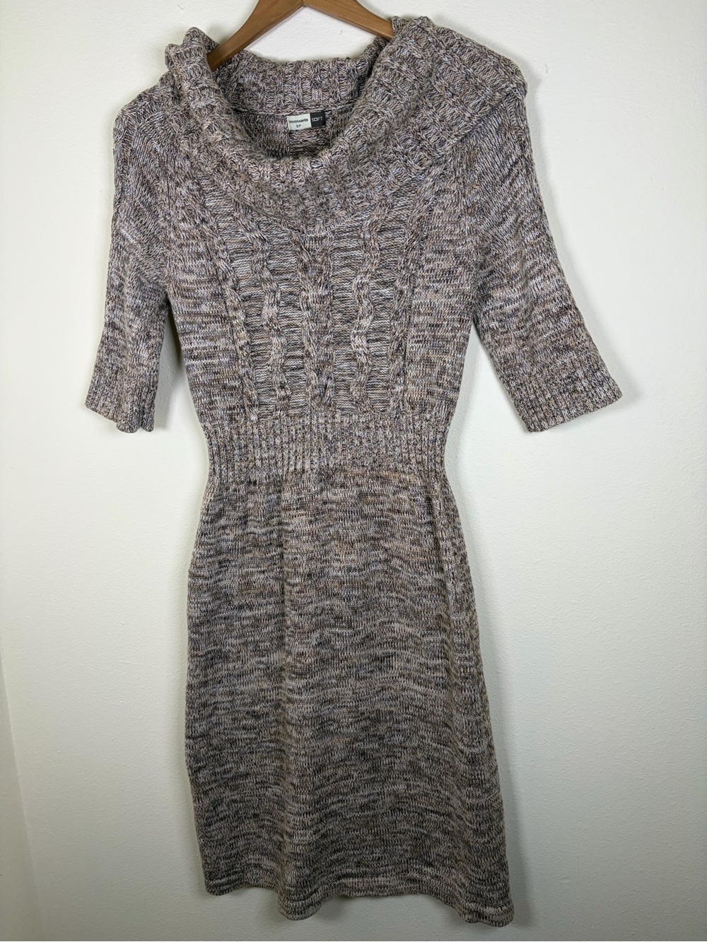 Denver Hayes Soft Cable Knit Sweater Dress Cowl Neck Brown Marled Size Small